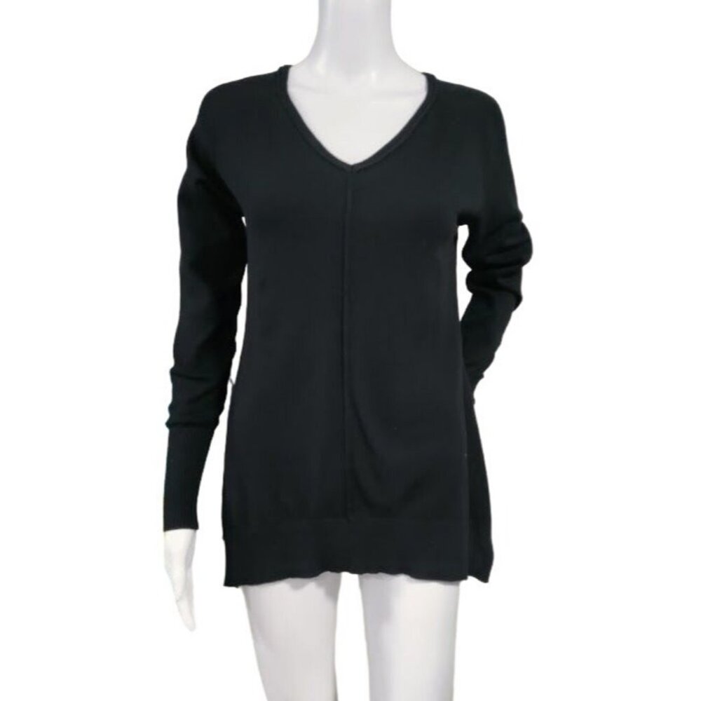 Vila Milano Long Sleeve Ribbed Knit V Neck Pullover Sweater Black Women's S / M